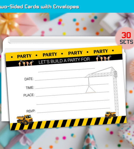 XIAOPNN Construction Birthday Party Invitation Boys, 30 Cards With 30 Envelopes