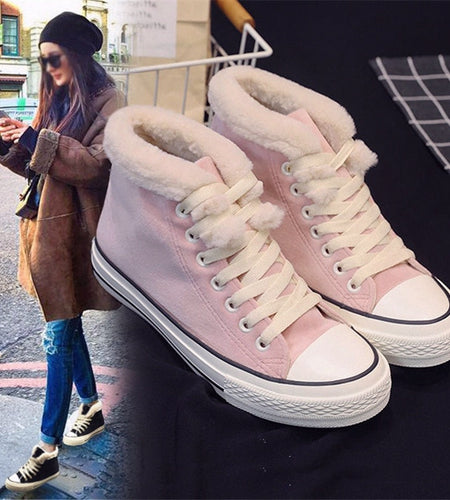 Plush Cotton-Padded Canvas Shoes Women