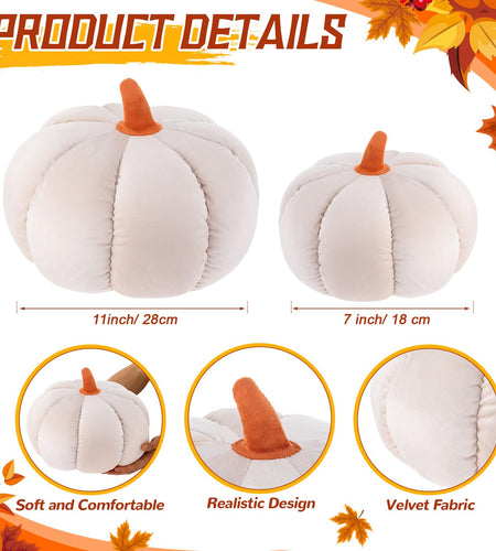 Yookeer 2 Pcs Velvet 3D Pumpkin Throw Pillows White 7''+11''