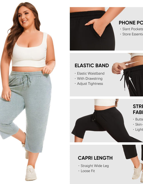 Load image into Gallery viewer, Gyrans Plus Size Wide Leg Yoga Capris Pants with Pockets Light Gray Size 3X
