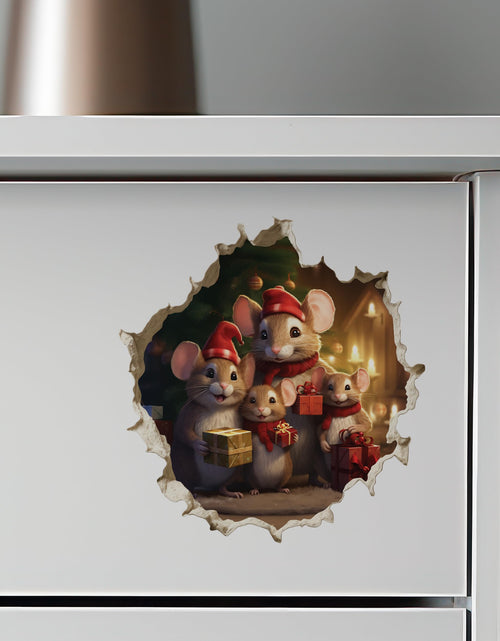 Load image into Gallery viewer, My Wonderful Walls Christmas Family Mouse Hole Decal 3D Effect 5x5 Multi
