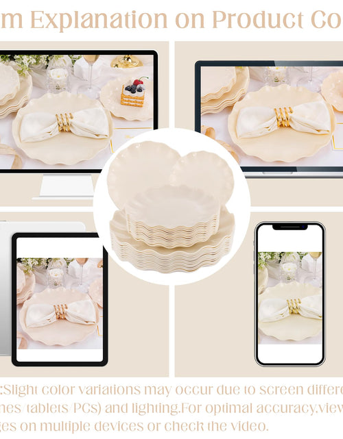 Load image into Gallery viewer, LIYH 24 Pcs Plastic Plates Reusable Scalloped Beige BPA Free 12 Guests
