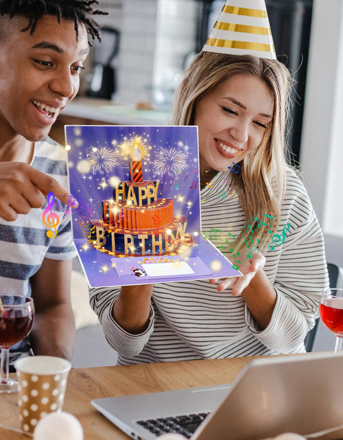 Load image into Gallery viewer, CANREVEL 3D Pop Up Fireworks Birthday Card LED Music Orange Cake Color

