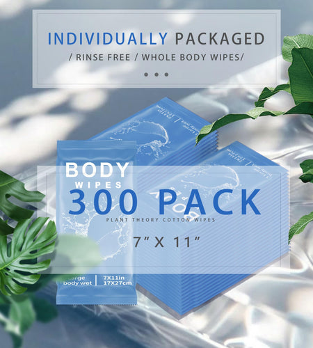 FUMMI 300 Pack Large Body Wipes Moisturizing No Rinse Bath Wipes Unscented