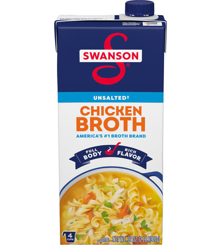 SWANSON Unsalted Chicken Broth 32 oz Carton Gluten Free 2 lbs