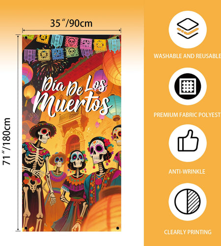 Day of The Dead Door Cover Sugar Skull Flowers Multi-colored 03