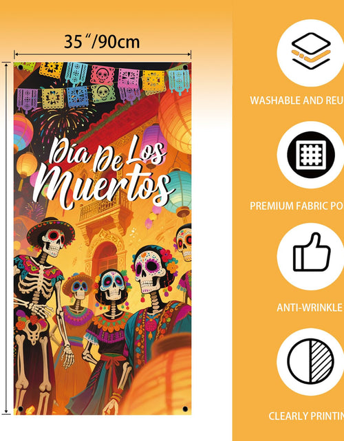 Load image into Gallery viewer, Day of The Dead Door Cover Sugar Skull Flowers Multi-colored 03
