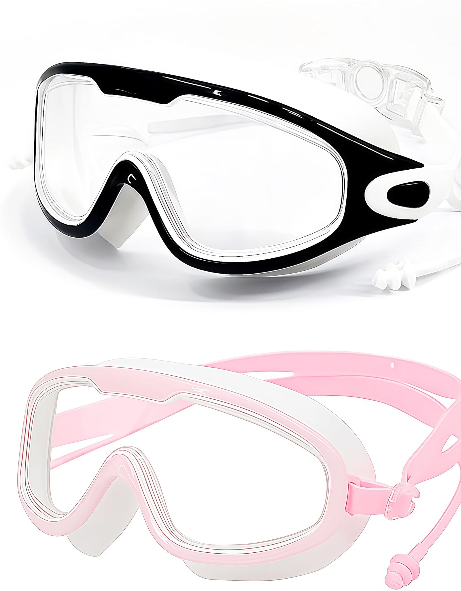 DCRWVCTON Adult Swim Goggles 2 Pack Anti-Fog Leak-Proof Clear with Ear Plugs