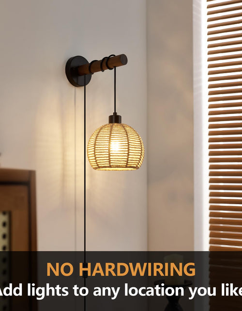 Load image into Gallery viewer, SGLfarmty Boho Rattan Plug-in Wall Sconces Set of 2 Rustic Hemp Rope
