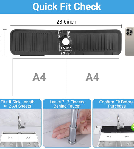 AIZOE Silicone Sink Splash Guard Faucet Mat 23.6in Black Kitchen Bathroom