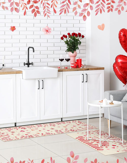 Load image into Gallery viewer, Pickmesh Valentine Kitchen Mats 2 Pc Non-Slip Love Heart Pink 17x29 &amp; 17x47
