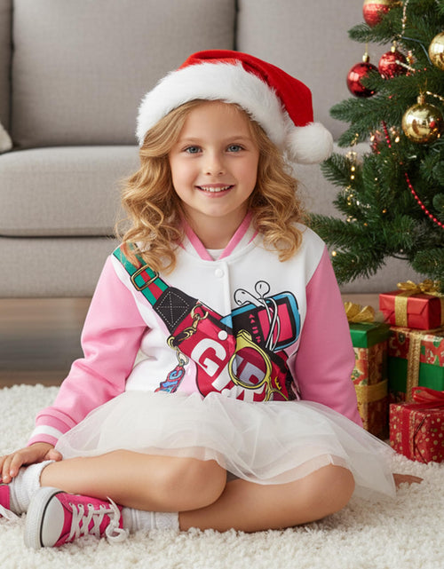 Load image into Gallery viewer, PATPAT Girls Varsity Baseball Jacket Pale Pink Bomber Coat Size 7-8
