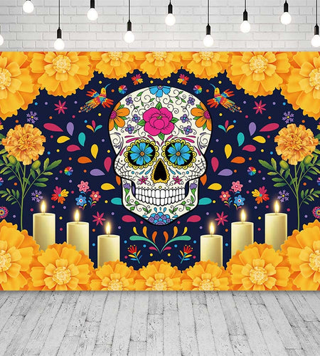 Sendy Day of The Dead Sugar Skull Backdrop 7x5ft Vibrant Colors Vinyl
