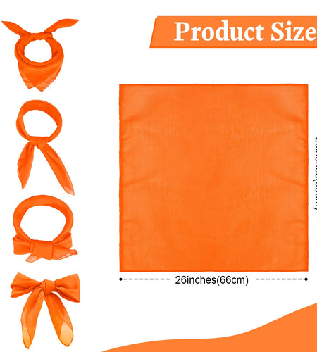 Cyunda Chiffon Scarf Classic Retro Ribbon Square Neck 26x26in Orange