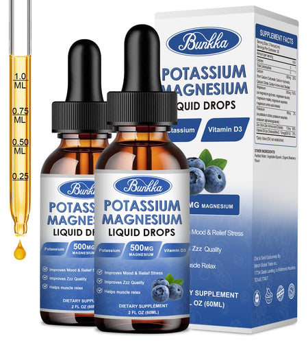 BestBy03/27 Bunkka Liquid Potassium Magnesium Calcium Zinc D3 2 Pack Blueberry