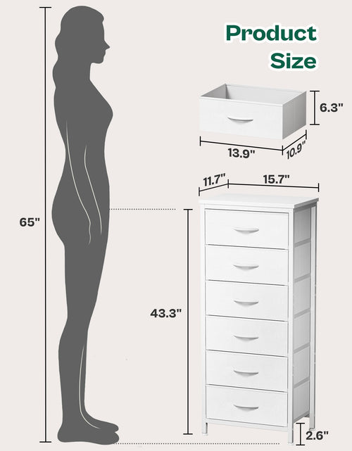 Load image into Gallery viewer, Huuger 43.3" 6 Drawer Fabric Dresser White Metal Frame Bedroom Storage
