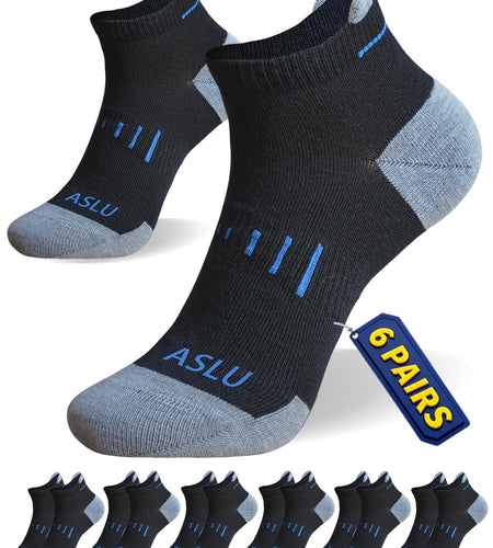 ASLU Athletic Compression Cushioned Ankle Socks Black 6 Pairs Size 6-9