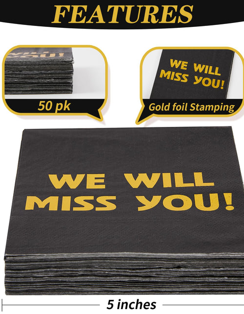 Load image into Gallery viewer, Sllyfo Retirement Party Napkins 5x5in 50PK Black Gold Farewell Decor
