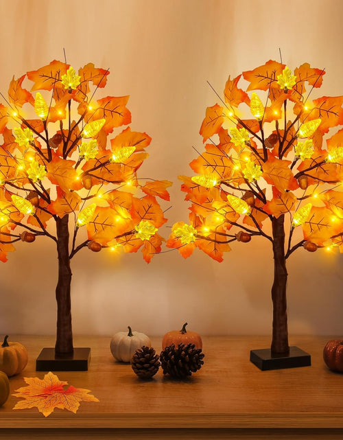 Load image into Gallery viewer, SURCVIO 2 Pack 24in Prelit Fall Maple Tree Decorations 48 LEDs Timer Battery
