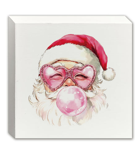 XUNLURY Santa Wooden Box Sign Pink Christmas Decor 5x5 Inch