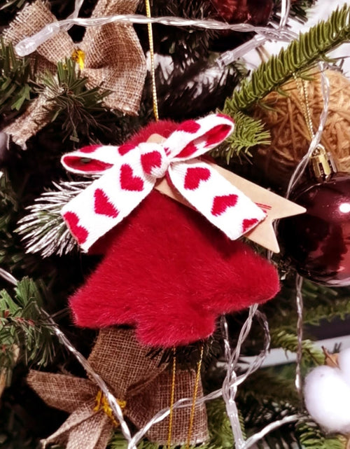 Load image into Gallery viewer, DILAGG Christmas Decorations Fuzzy Tree Ornaments Plush Pendant Gold Bell Red

