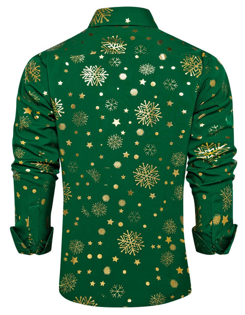 Load image into Gallery viewer, DiBanGu Mens Christmas Long Sleeve Button Down Shirt Green Gold Snowflake Size S
