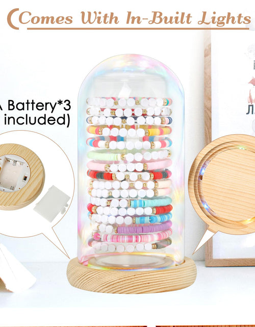 Load image into Gallery viewer, Aolamegs Friendship Bracelets Organizer with Lights Transparent Rustic Wood Base
