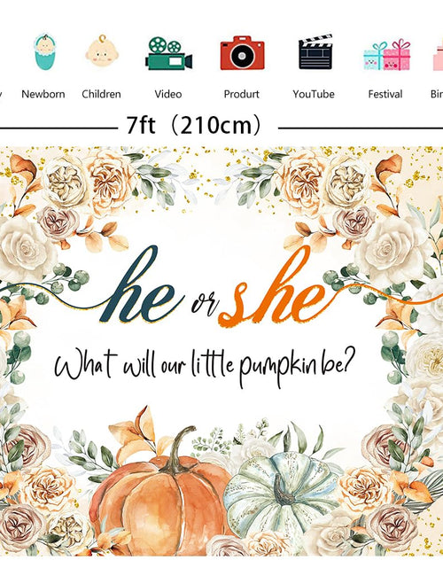 Load image into Gallery viewer, CUMIA Autumn Pumpkin Gender Reveal Backdrop 7x5FT Orange Fall Photo Prop
