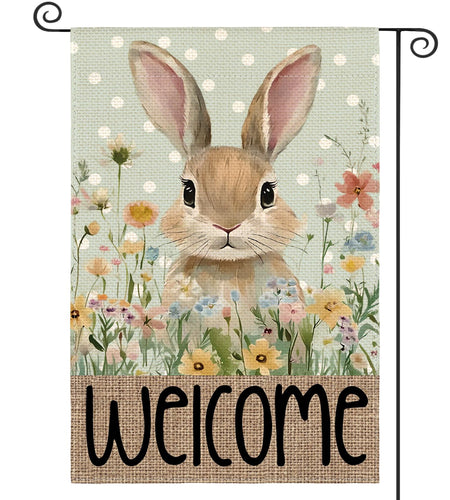 AVOIN colorlife Easter Bunny Garden Flag 12x18 Inch Blue Double Sided