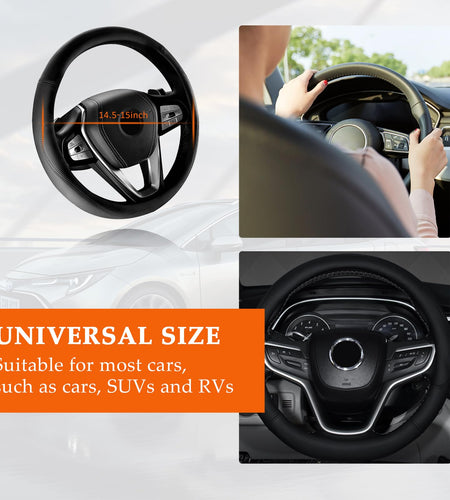 Ziciner Steering Wheel Cover Soft Leather Durable Universal 14.5-15in Gray