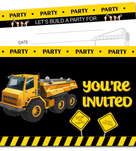 XIAOPNN Construction Birthday Party Invitation Boys, 30 Cards With 30 Envelopes