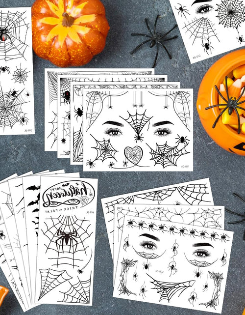 Load image into Gallery viewer, FANOST 22 Halloween Spider Face Temporary Tattoos Kids Adults Cosplay Stickers
