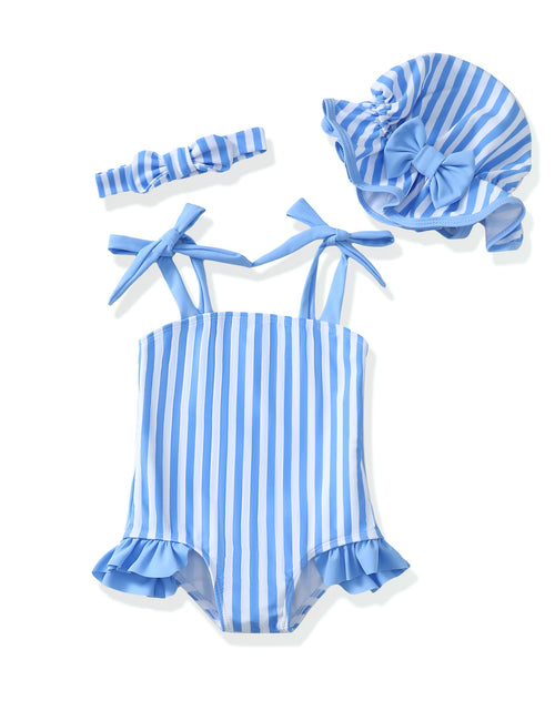 Load image into Gallery viewer, Renotemy Toddler Girl One-Piece Rash Guard Swimsuit Pink Striped Size 18-24M
