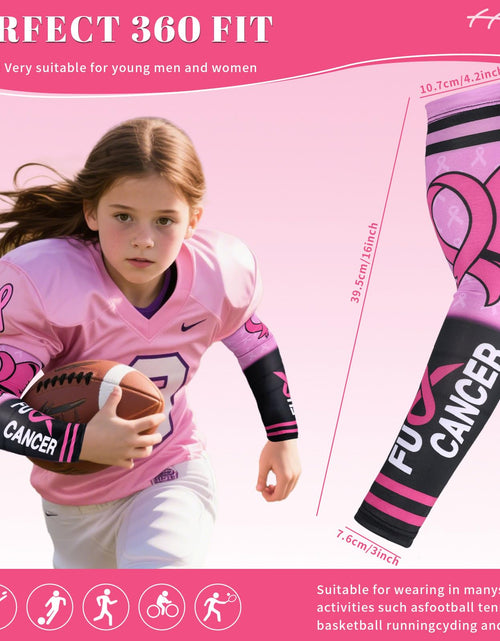 Load image into Gallery viewer, PABOBIT Breast Cancer Awareness Pink Ribbon Arm Sleeves Football 1 Pair Size
