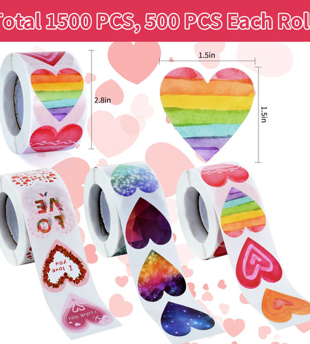 CTOHN 1500 PCS 1.5in Red Heart Stickers Self Adhesive Love Roll