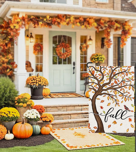 Decorhua Fall Garden Flag Burlap 12x18 Inch Double Sided Thanksgiving Maple Leaf