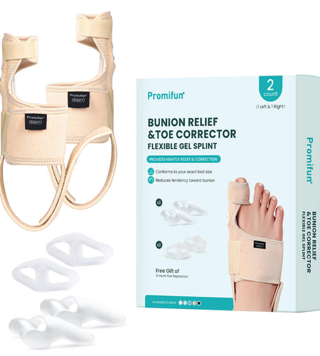 Promifun Bunion Corrector Adjustable Toe Splint Pain Relief Beige 1Pair One Size