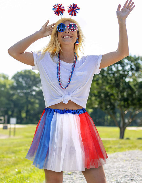 Load image into Gallery viewer, Hicarer 80s Women Tutu Set Pom Pom Headband Necklaces Earrings Red Blue White M
