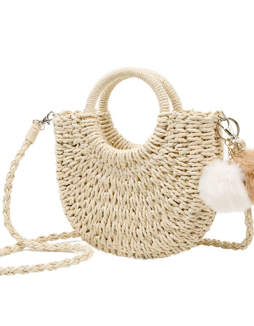 Load image into Gallery viewer, Garemcy Women's Straw Crossbody Mini Travel Shoulder Tote Bag Beige
