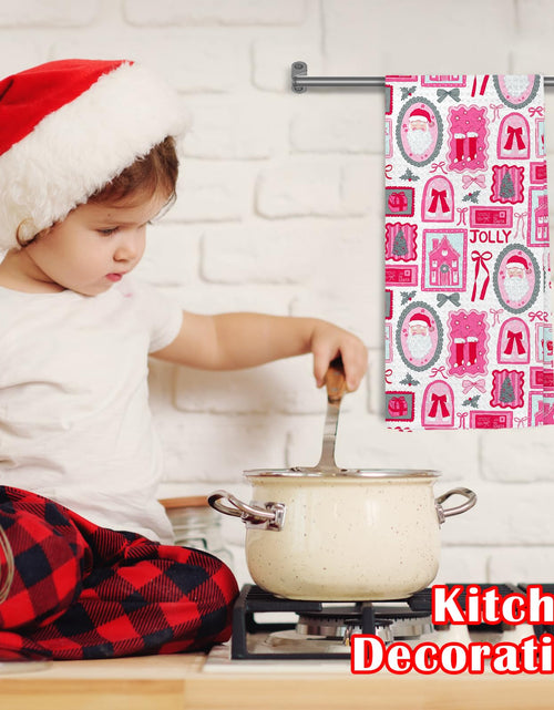 Load image into Gallery viewer, WDSFHYJK Coquette Christmas Santa Kitchen Towels Hot Pink 16x24 Inch

