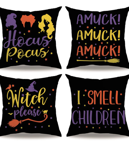 7COLORROOM Halloween Sanderson Sisters Pillow Covers 18x18 Black 4Pack