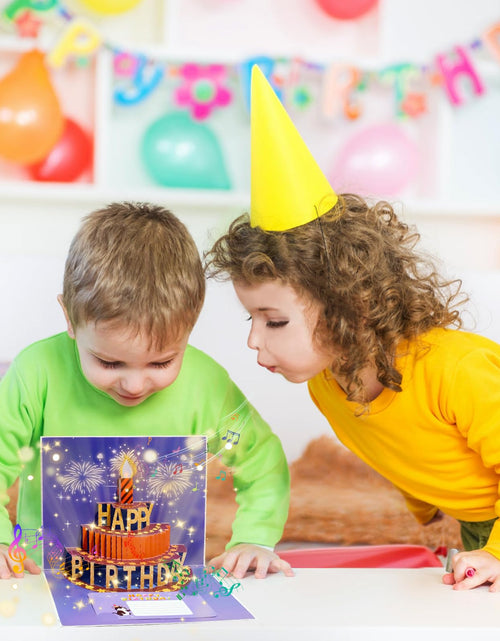 Load image into Gallery viewer, CANREVEL 3D Pop Up Fireworks Birthday Card LED Music Orange Cake Color
