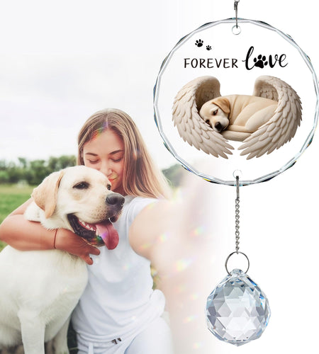 YU FENG 11.8in Dog Angel Crystal Suncatcher Memorial Rainbow Bridge