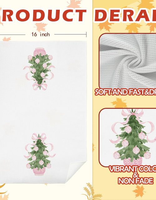 Load image into Gallery viewer, SPBL&amp;L Chinoiserie Christmas Kitchen Towels Pink Bow Tree 16x24 Inch Set of 2
