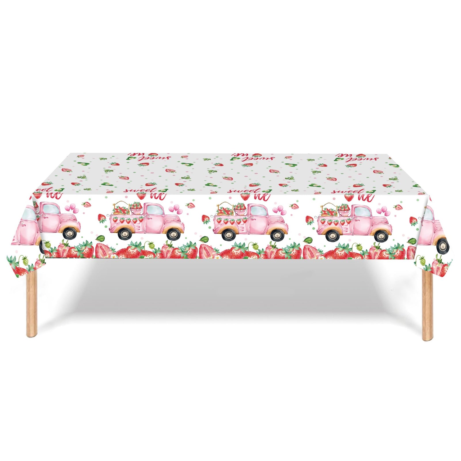 PHOGARY 3 PCS Strawberry Tablecloth Plastic Party Decor Pink 108x54in