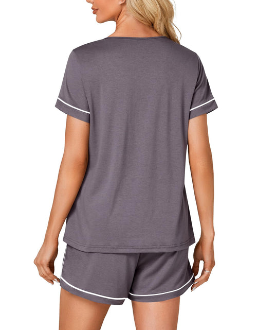 Load image into Gallery viewer, Rooscier Women's Cotton Pajama Set Scoop Neck Pocket Top Shorts Gray Size S

