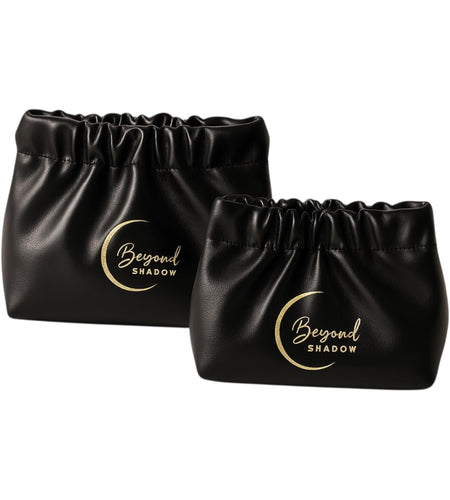 Beyond Shadow Brand Wrinkled 2-Pouch Travel Makeup Bag Black Small & Medium
