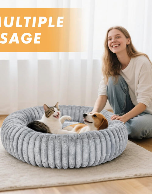 Load image into Gallery viewer, MINGT Donut Cat Bed Ultra-Soft Fluffy Round Small Pet Bed Grey 16x16x5in
