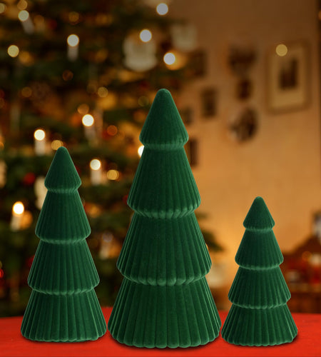 KEASKELL 3pc Dark Green Velvet Christmas Tree Decorations Set