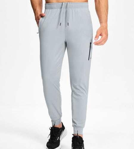 MUZEGE Men's Athletic Joggers Sweatpants Lightweight Running Light Grey Size L